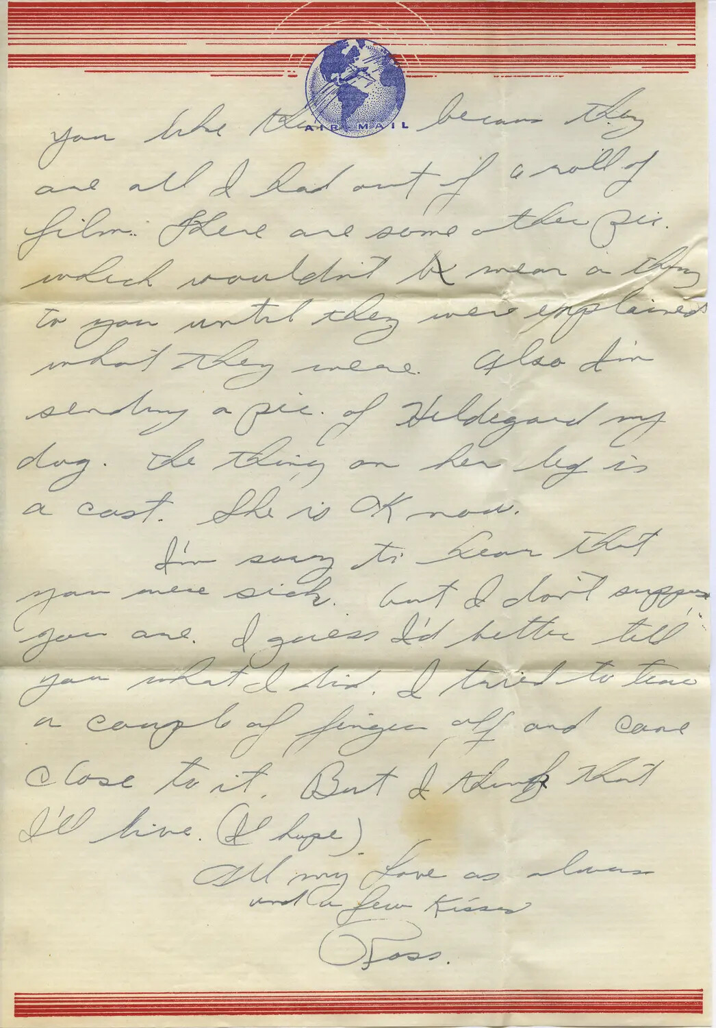 Handwritten Airmail Letter Signed 'Foss,' Moon-Sammiet WWII Correspondence Collection