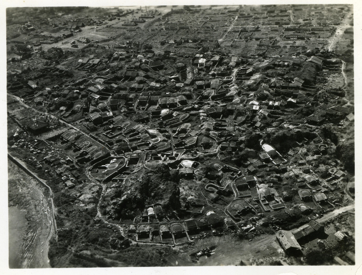 Aerial View of Okinawan Village and Family Tomb Complex
