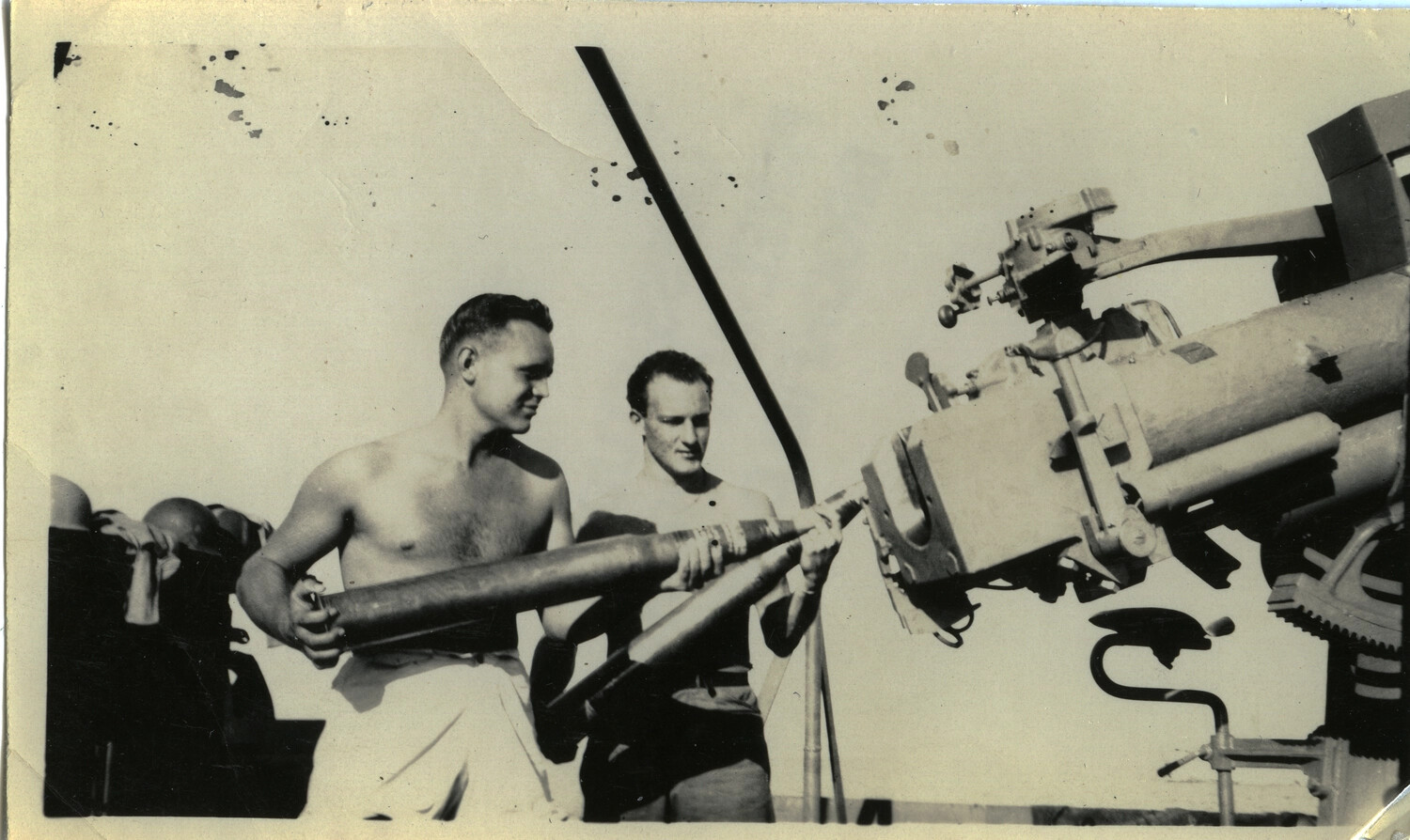 U.S. Navy Gun Crew Loading a Deck Gun, Pacific Fleet, WWII Era