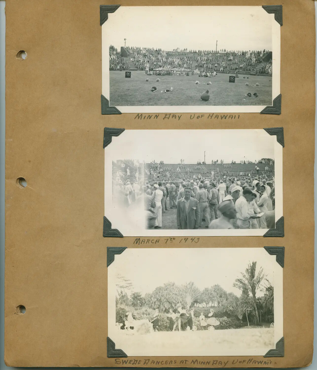 WWII Hawaii Photo Album Page: Minnesota Day Gathering, University of Hawaii Stadium, March 7, 1943