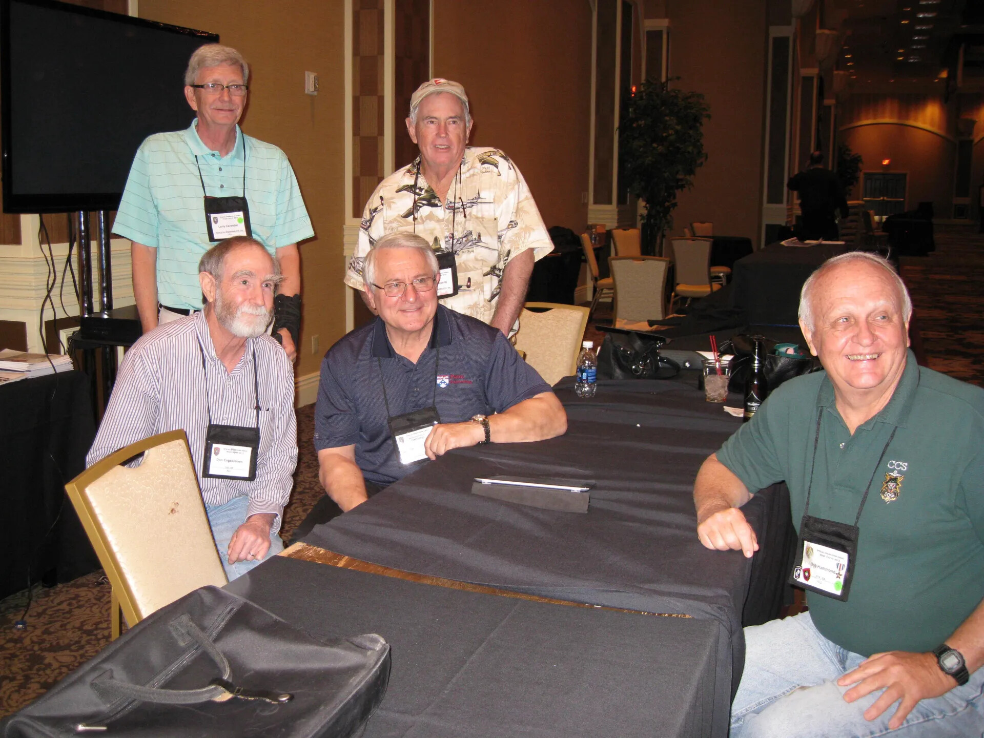 Group Portrait of Five Attendees at a Banquet Table, Special Operations Association Reunion XXXVII, Las Vegas, 2013