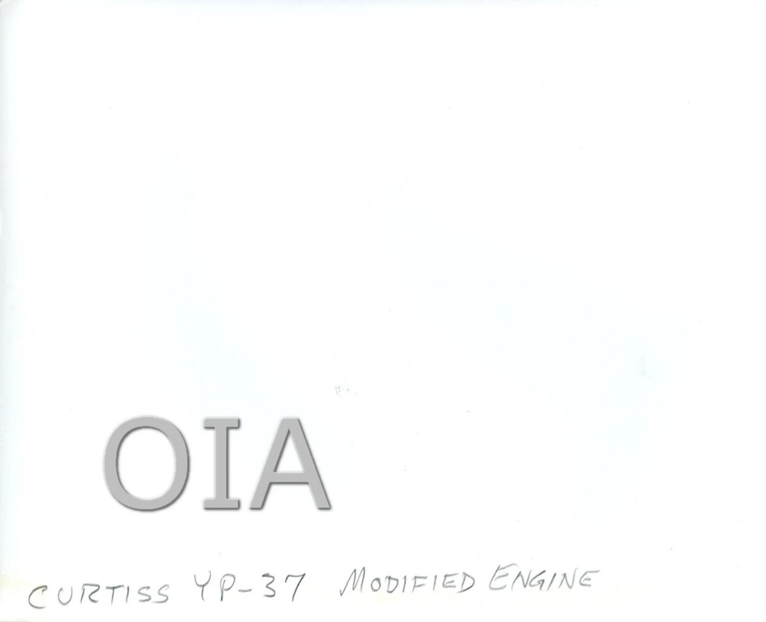 Verso (Reverse Side) of Photographic Print - Handwritten Caption 'Curtiss YP-37 Modified Engine'