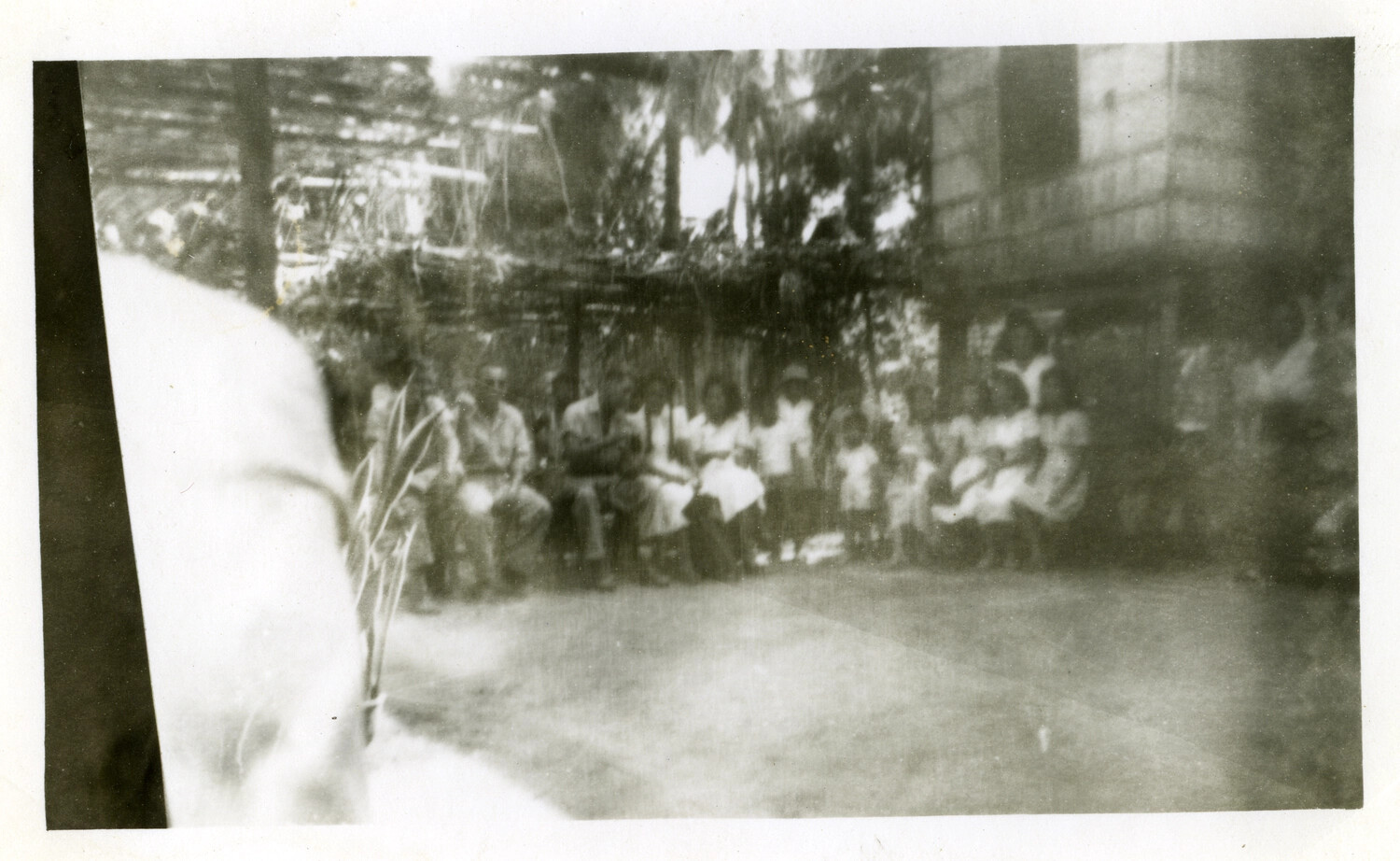 Okinawan Civilians Gathered Beneath a Trellis Arbor, U.S. Occupation Period, 1945