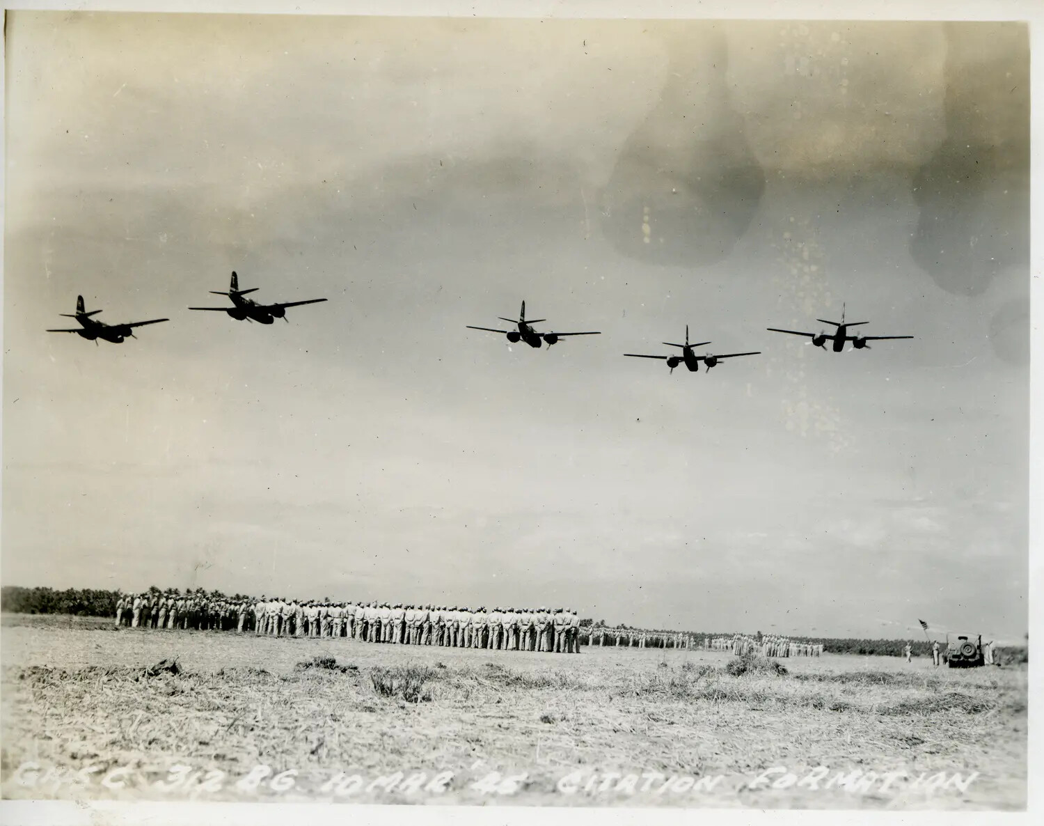 312th Bombardment Group A-20 Havoc Flyover During Distinguished Unit Citation Ceremony, 10 March 1945