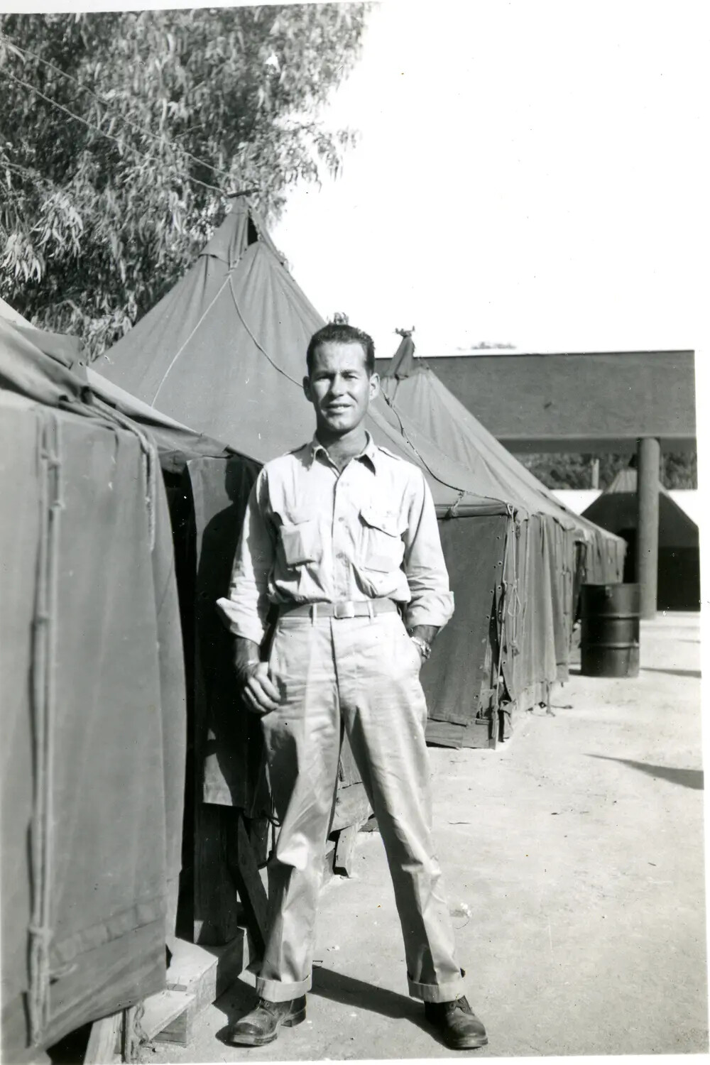 Serviceman Portrait at Tented Encampment, China-Burma-India Theater, WWII