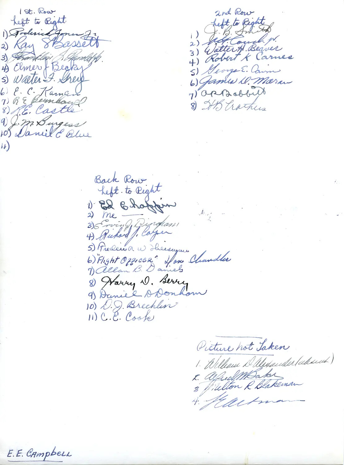 Handwritten Group Photo Roster - WWII Personnel Names, China-Burma Theater Archive