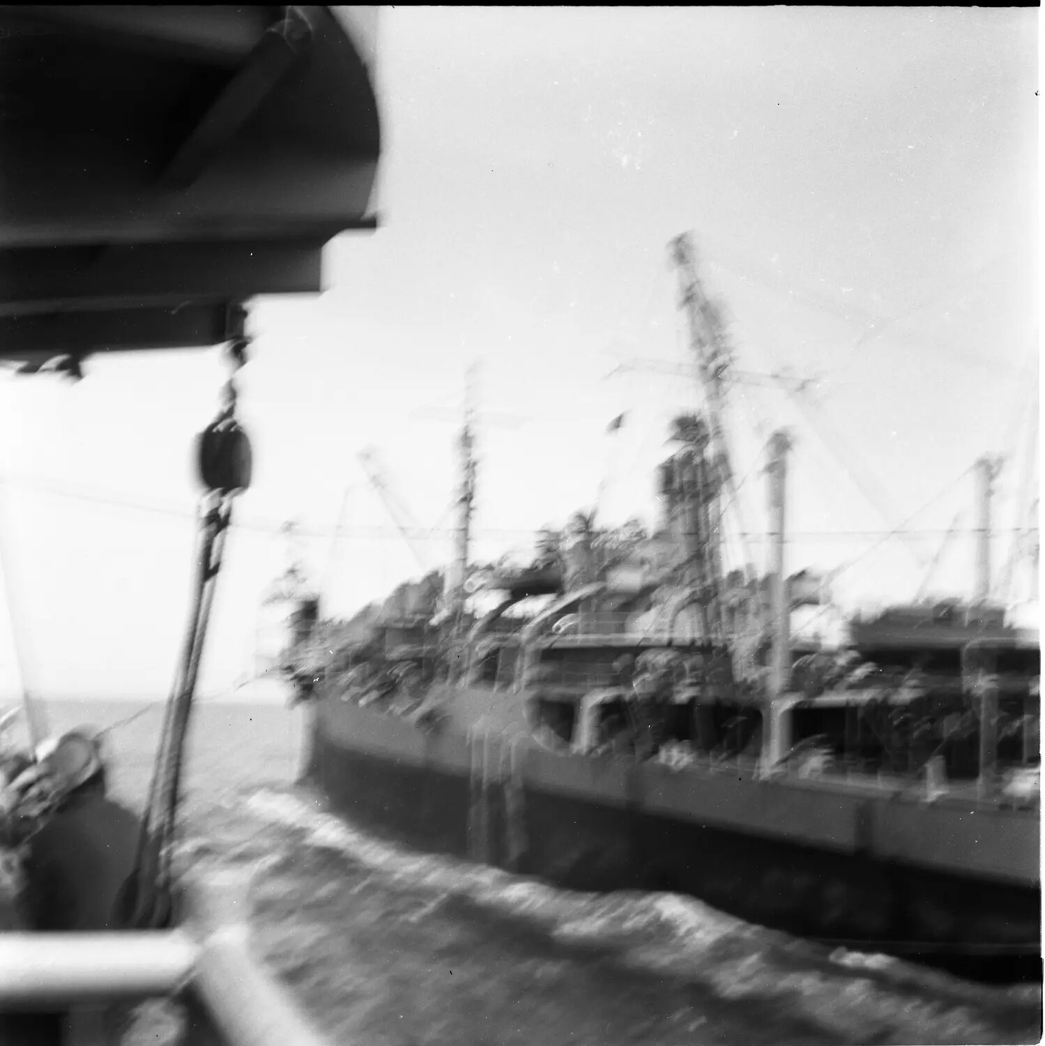 Ship-to-Ship View in Sasebo Harbor, Japan (Photographer's Deck Foreground, Cargo Vessel Alongside)
