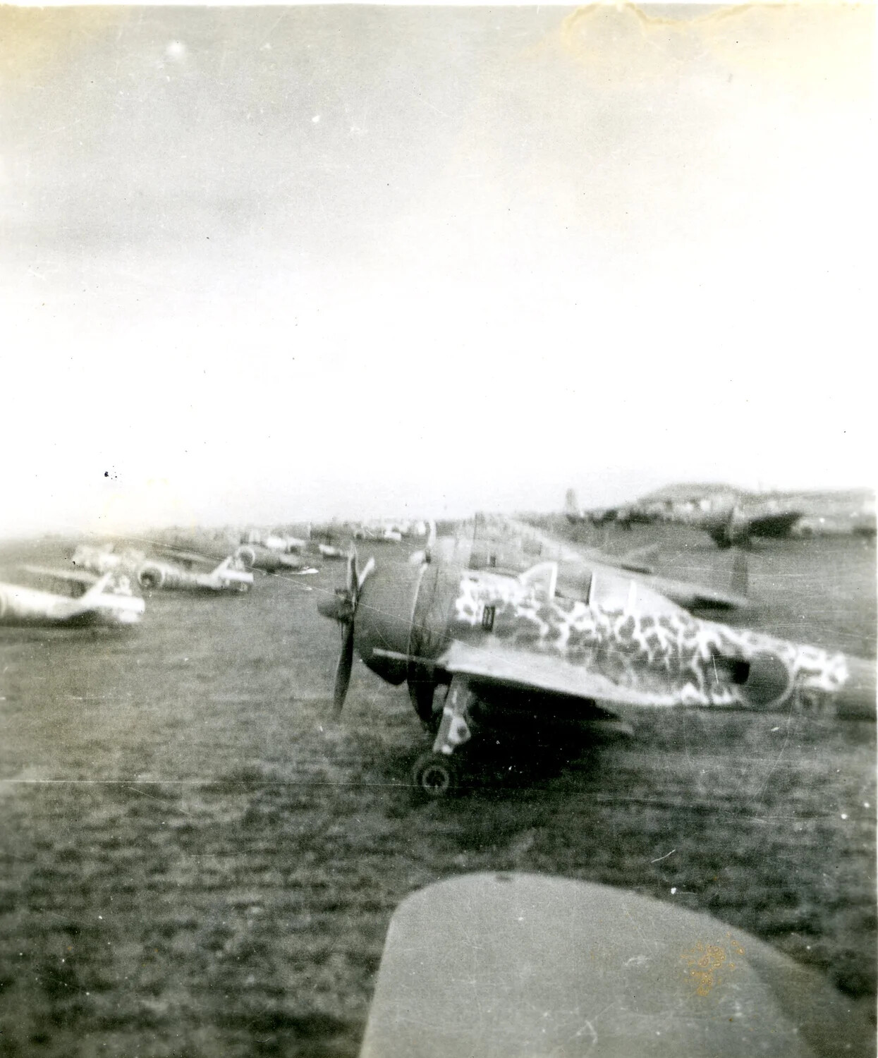 Row of Japanese Military Aircraft with Disruptive White Surrender Markings on Airfield, August 1945