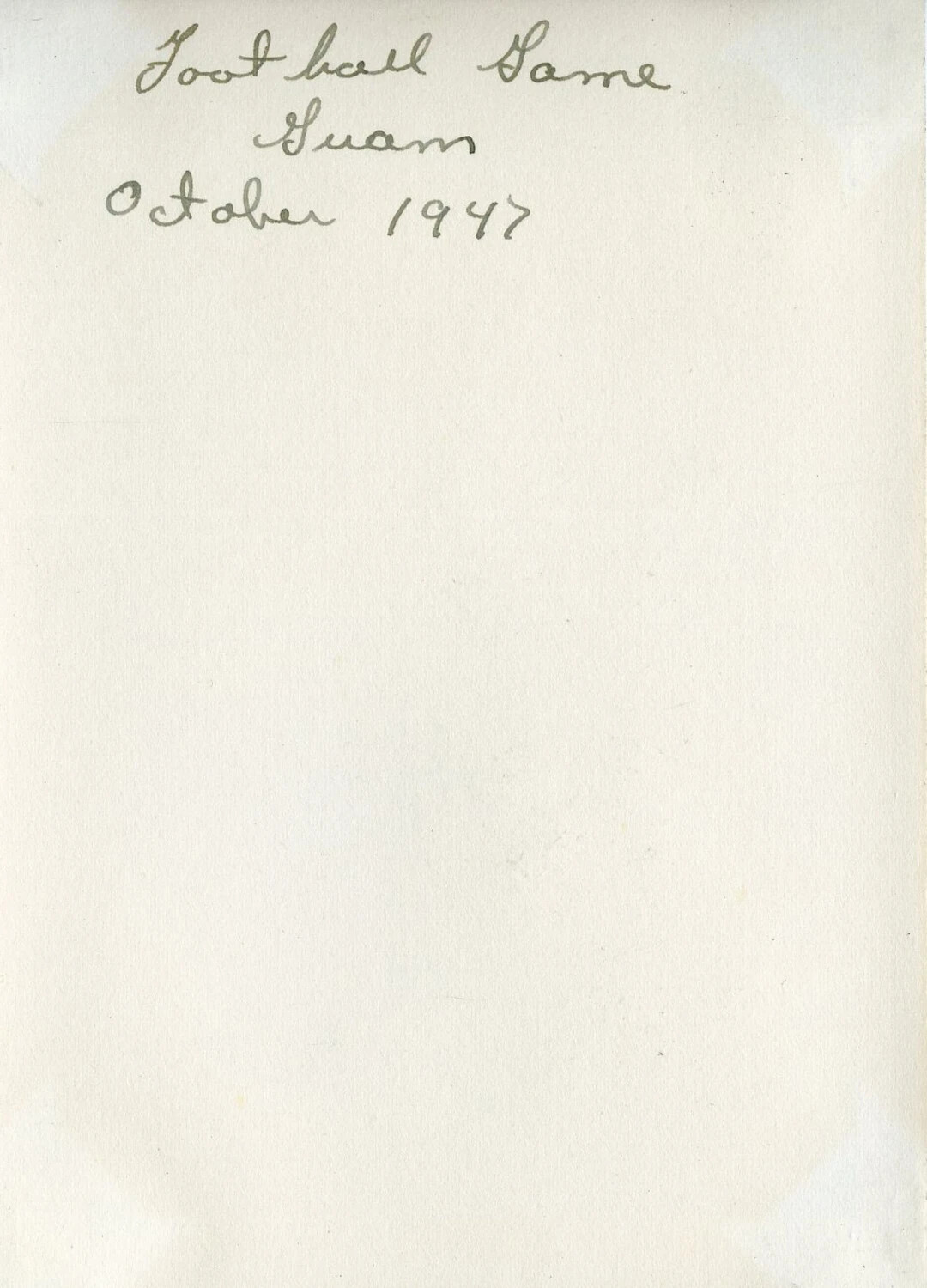 Album Page with Handwritten Caption "Football Game, Guam, October 1947" (Photograph Missing)