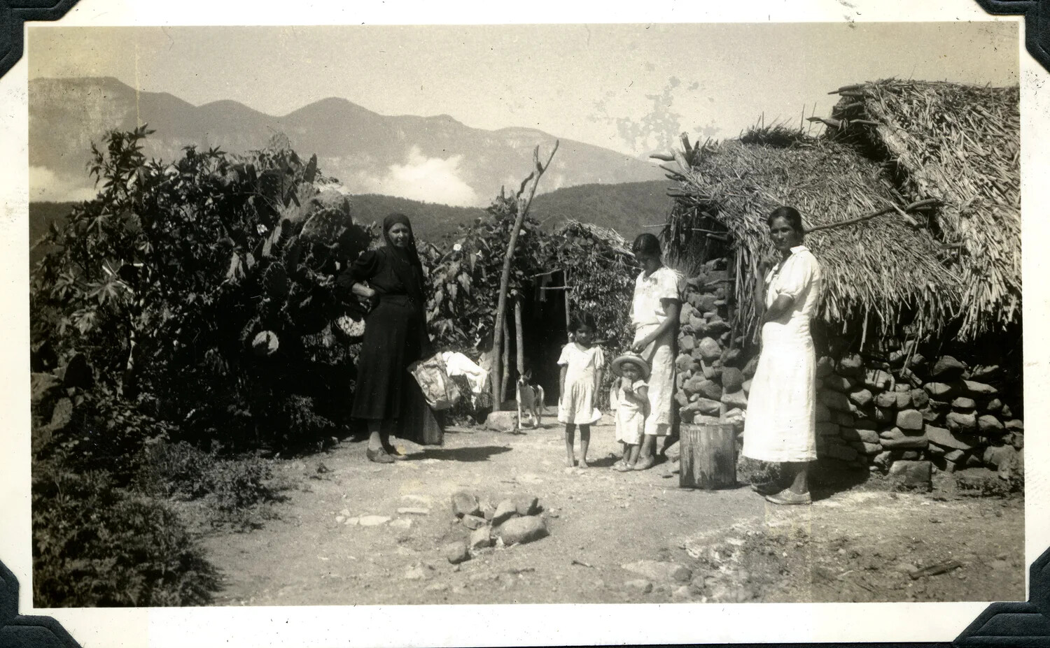 Rural Mountain Village Family and Thatched Dwellings - Jervey Signal Corps Album
