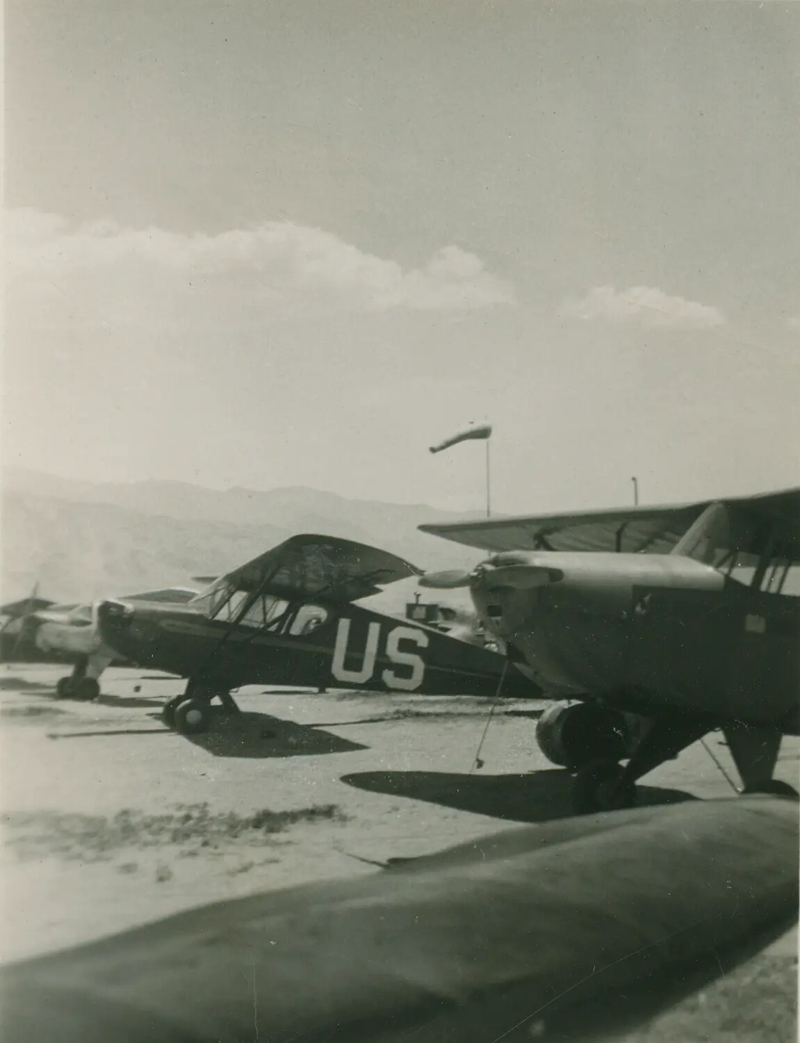US Military Training Aircraft Parked on Airfield Apron, WWII Era, McAleer Collection