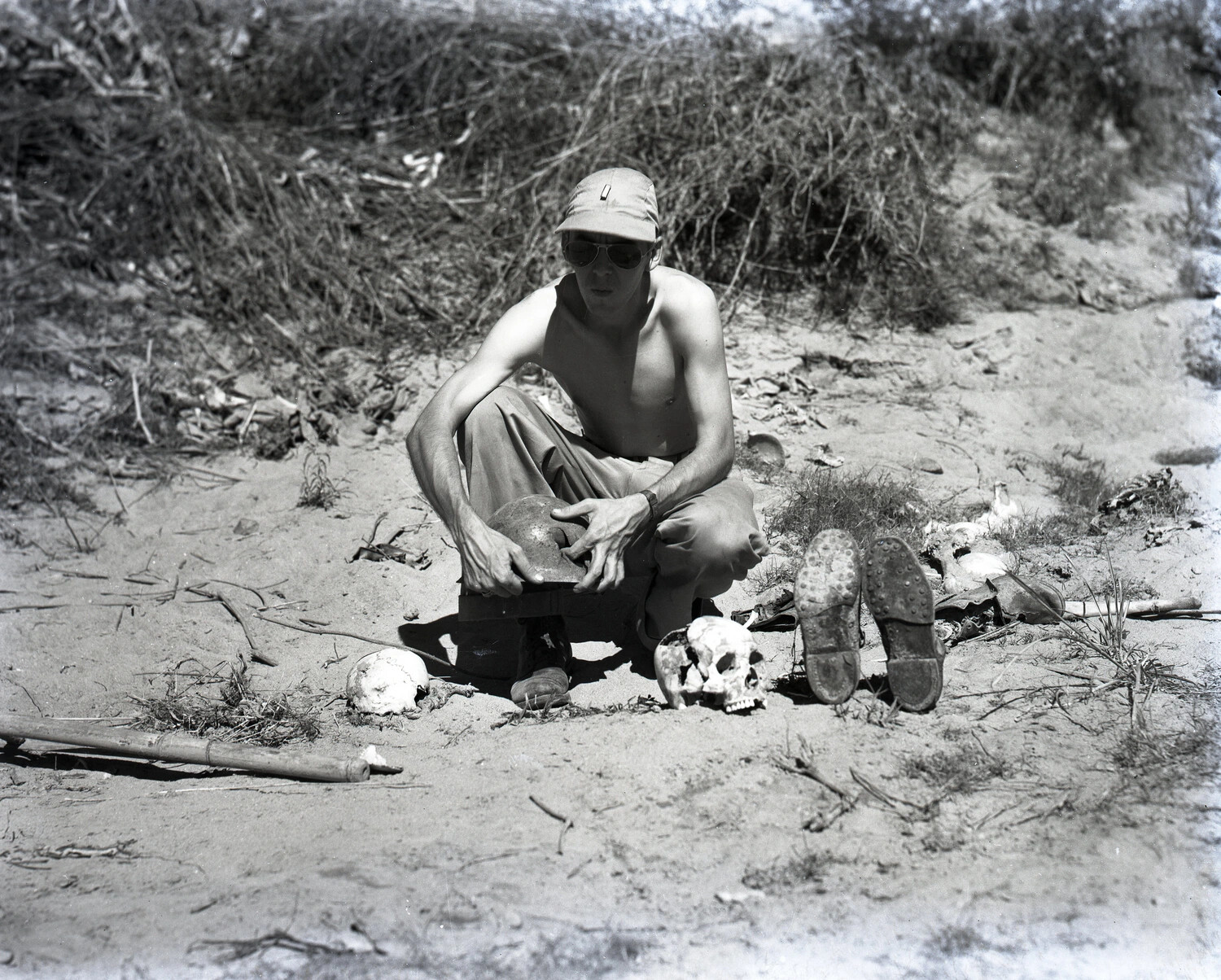 American Serviceman with Recovered War Casualty Remains, China-Burma-India Theater, WWII