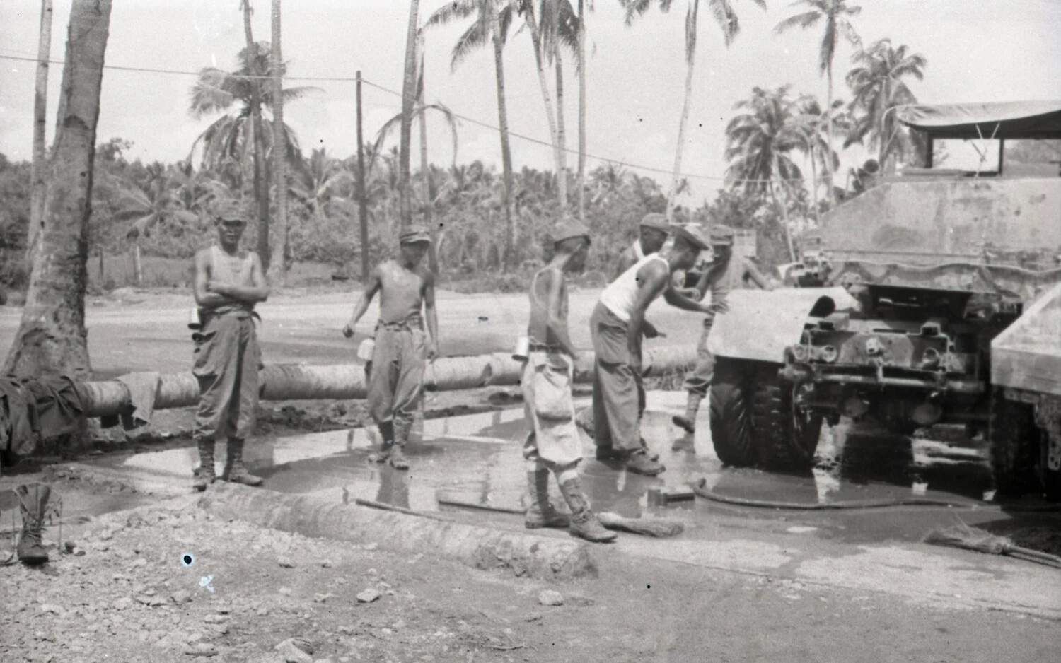 U.S. Soldiers Washing Half-Track Vehicle, Luzon, Philippines, WWII