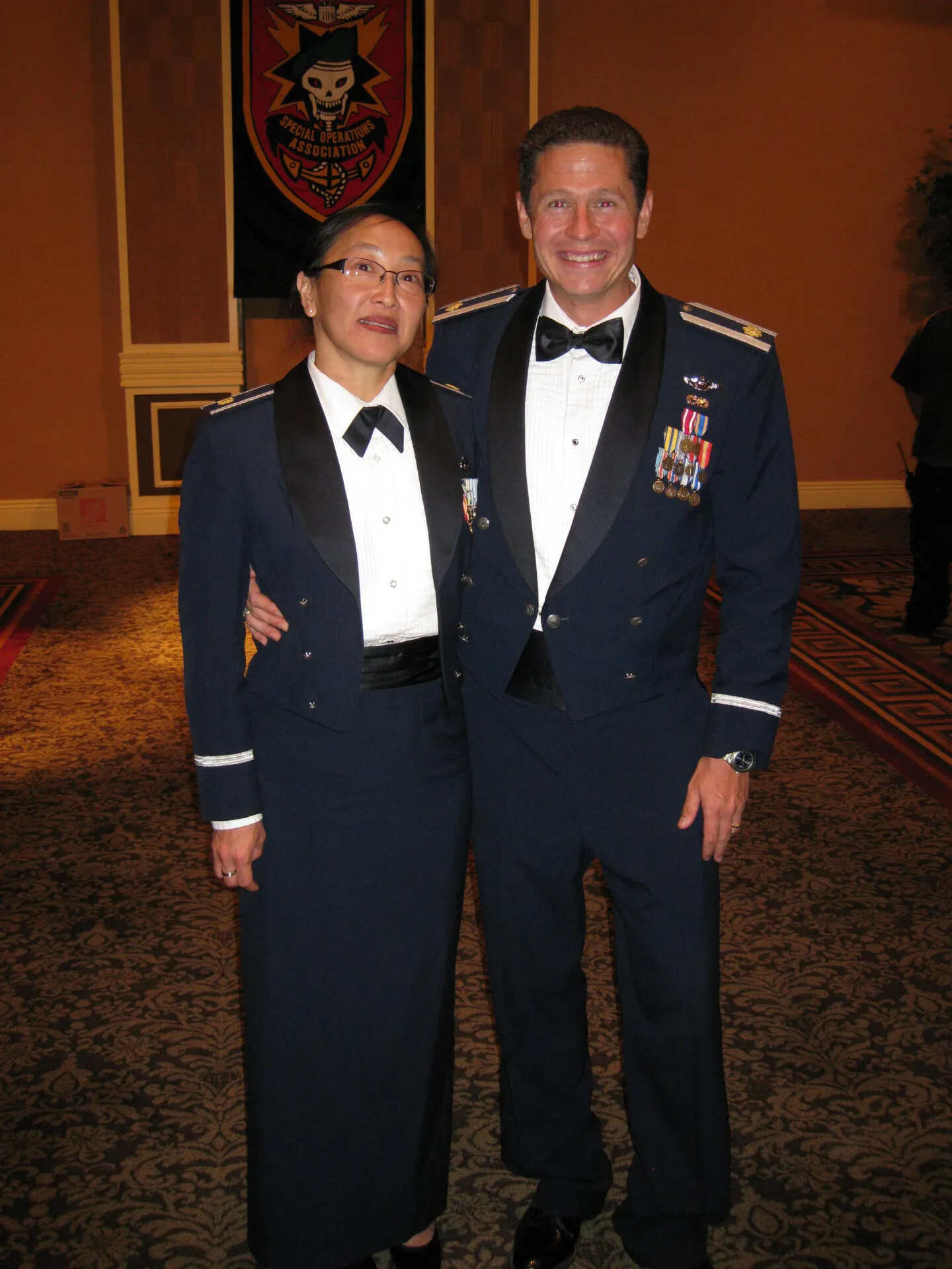 Two U.S. Air Force Officers in Mess Dress Before the Special Operations Association Banner, Reunion Banquet, Las Vegas, circa 2013