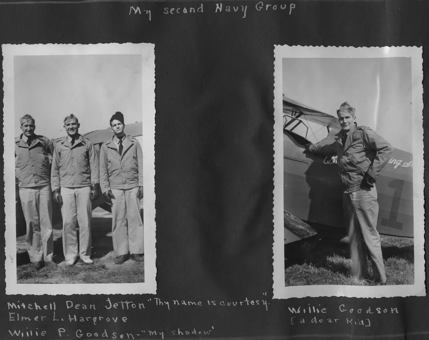 Scrapbook Page: 'My Second Navy Group' - V-5 Cadets with Biplane Trainer, c. 1941-1943