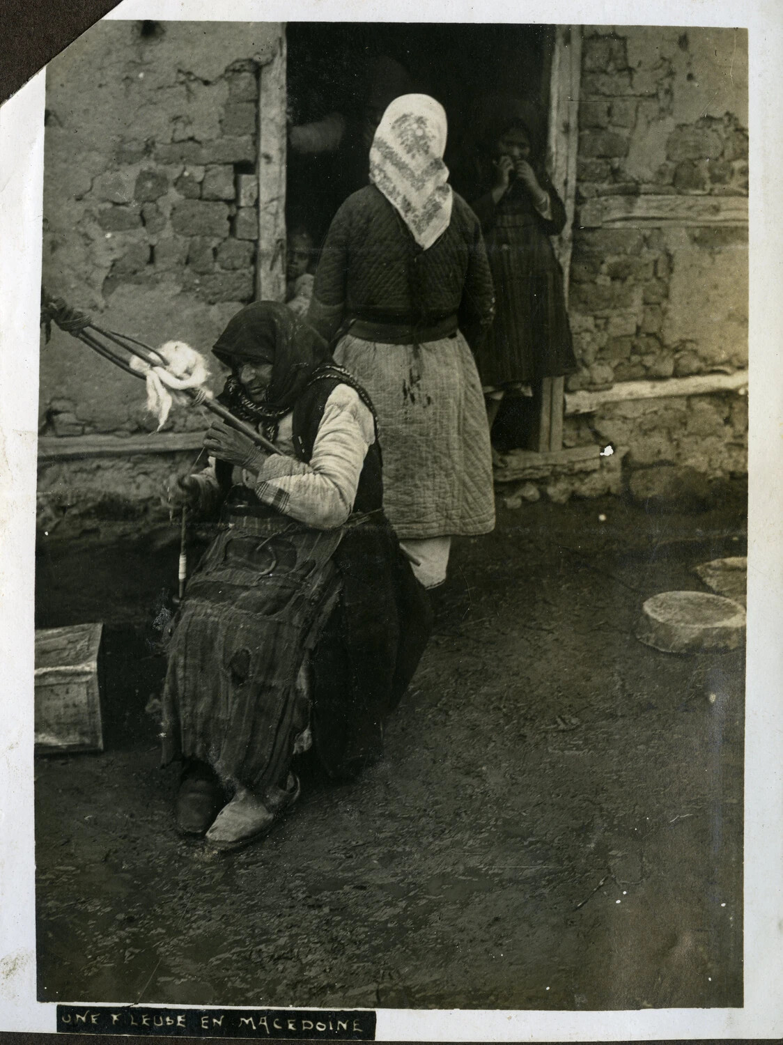 "Une Fileuse en Macedoine" (A Wool-Spinner in Macedonia) - Ethnographic Photograph from a WWI French Pilot's Album