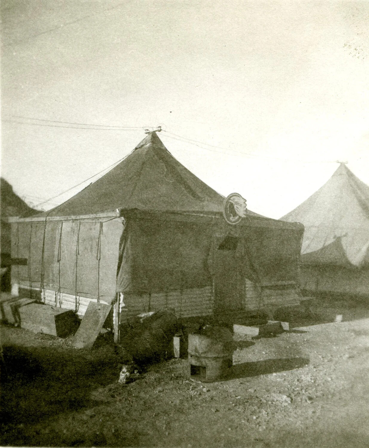 Squadron Tent with Indian Head Insignia, 345th Bombardment Group Encampment, Pacific Theater, WWII