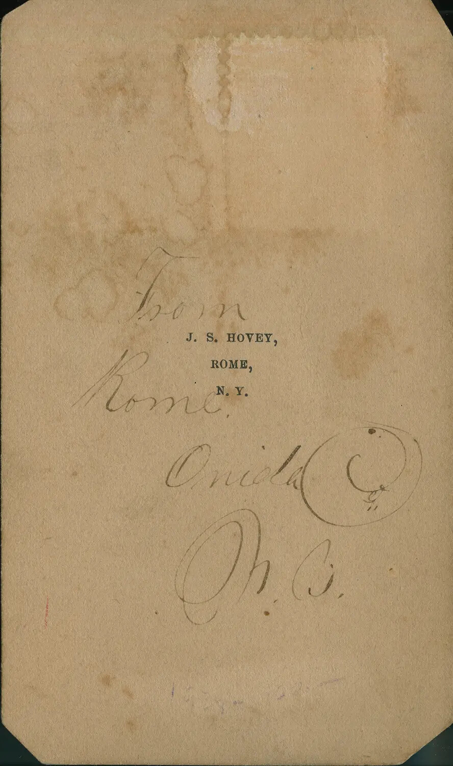 Reverse of Carte de Visite with J. S. Hovey Studio Imprint, Rome, New York, Civil War Era