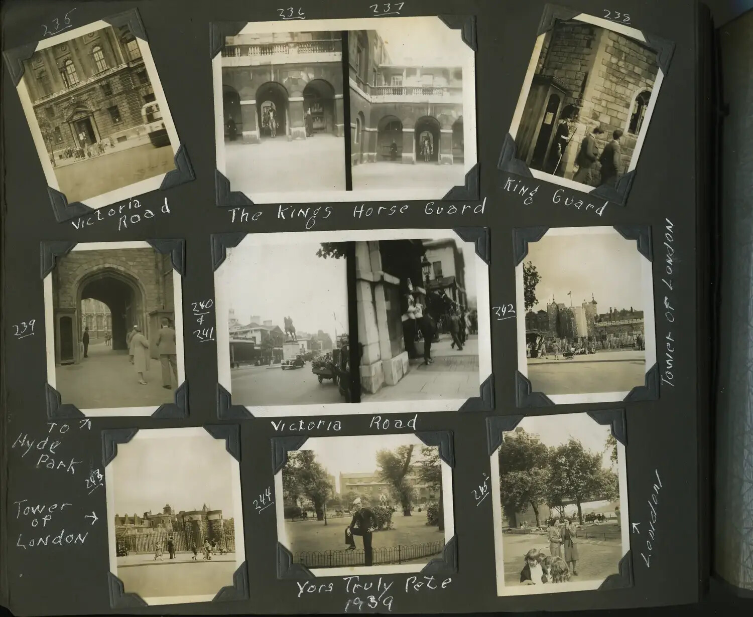 Photograph Album Page, U.S. Navy Sailor's European Liberty Tour: London Landmarks, 1939 (Frames 235-245)