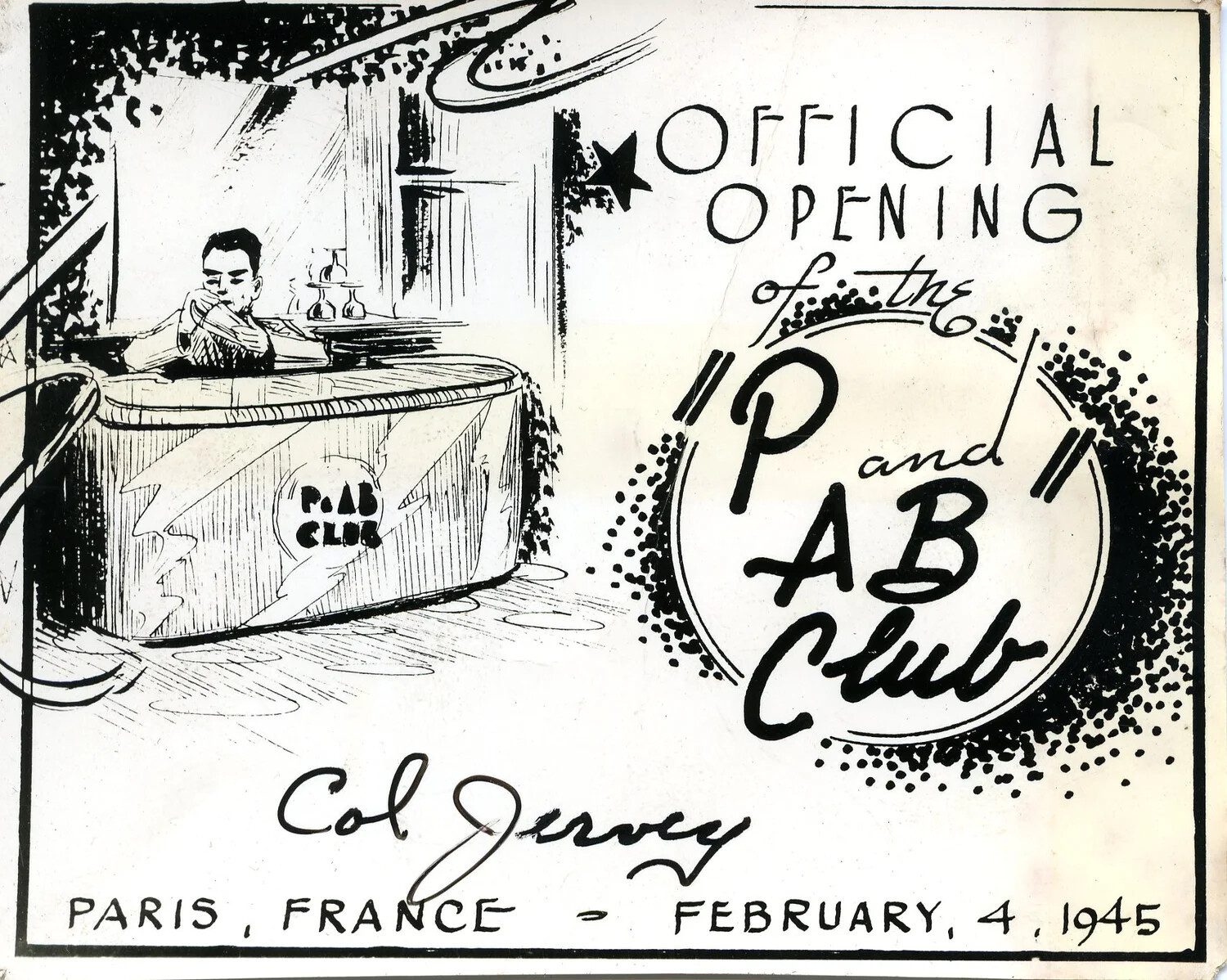 Invitation Card, Official Opening of the 'P and AB Club,' Paris, France, February 4, 1945