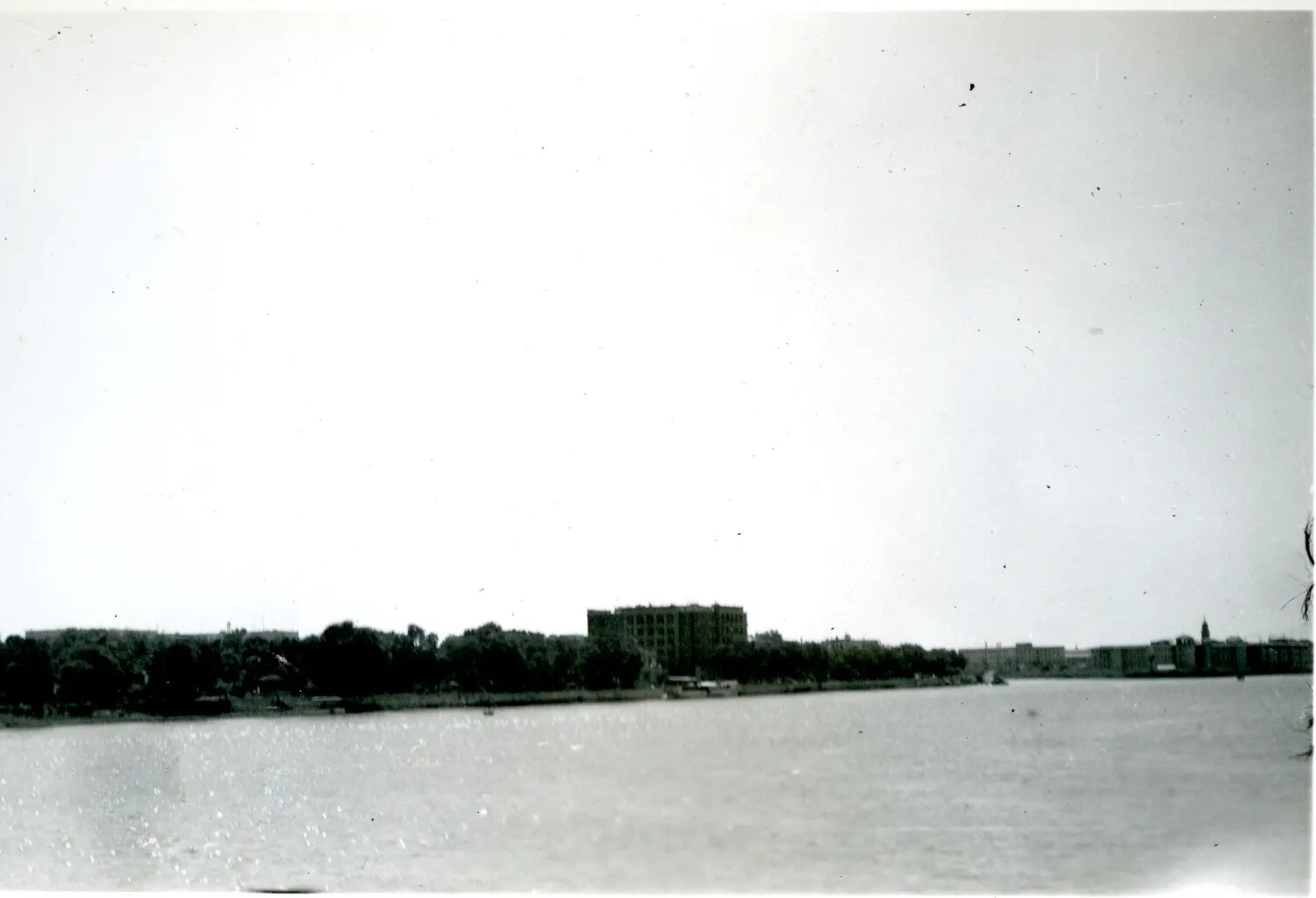 Riverside City Skyline Viewed Across the Water, China-Burma Theater, WWII Era