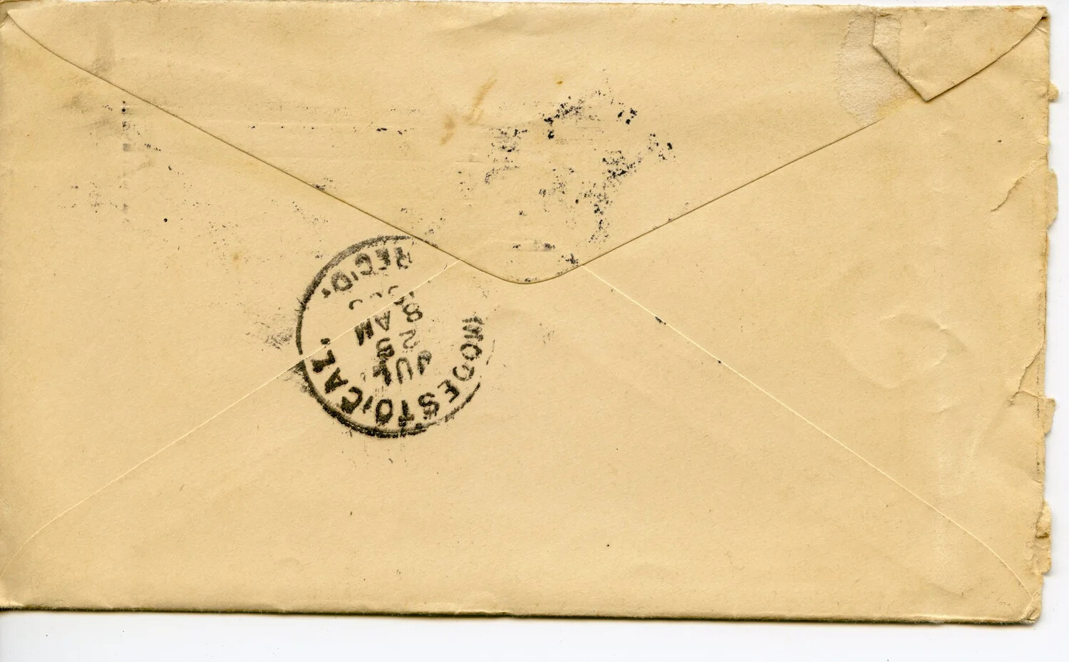 Reverse of Postmarked Envelope, J.A. Wagener Family Correspondence, Modesto, California, 1905