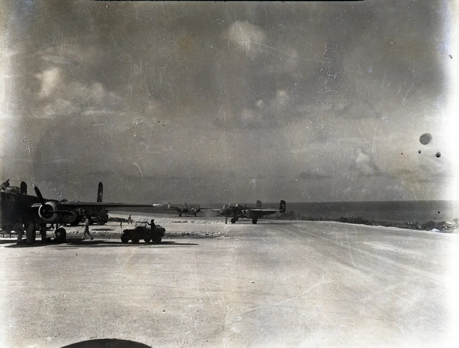 B-25 Mitchell Bombers on a Coral Airstrip, Ie Shima, 1945