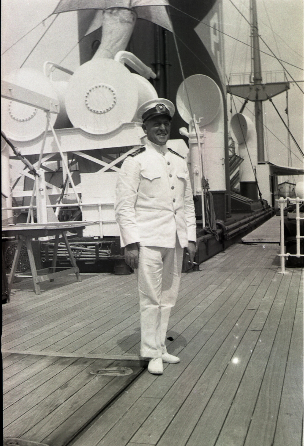 Ship's Officer on Deck of Ocean Liner, Pacific Crossing to China, 1930s