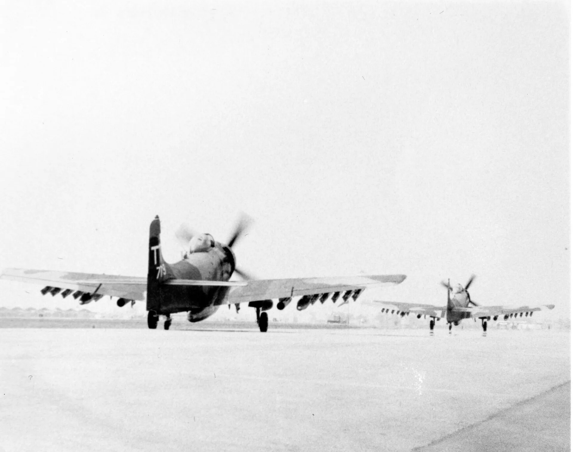 Pair of Bomb-Laden A-1 Skyraiders Taxiing for Takeoff, Rear View, Vietnam War Era