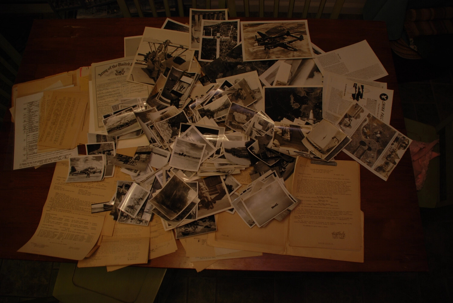 Overview of Sorted WWII China-Burma-India Theater Archive Materials on Table