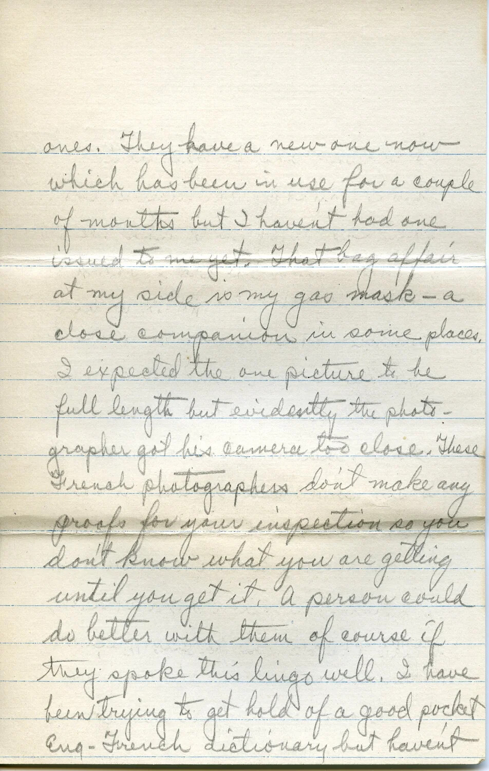 Handwritten Letter Page, Pvt. Willis W. Wagener, WWI Correspondence (Letter 10, Page G)