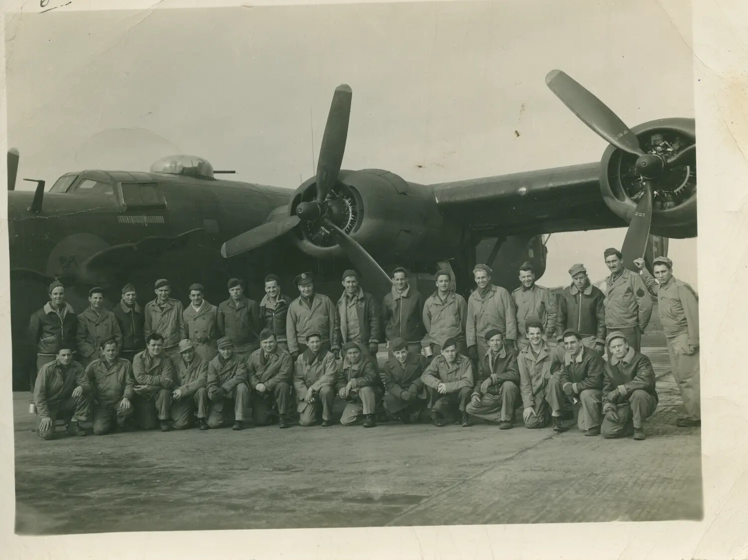 Group Portrait of Ground Crew Before B-24 Liberator, 392nd Bomb Group, England, WWII
