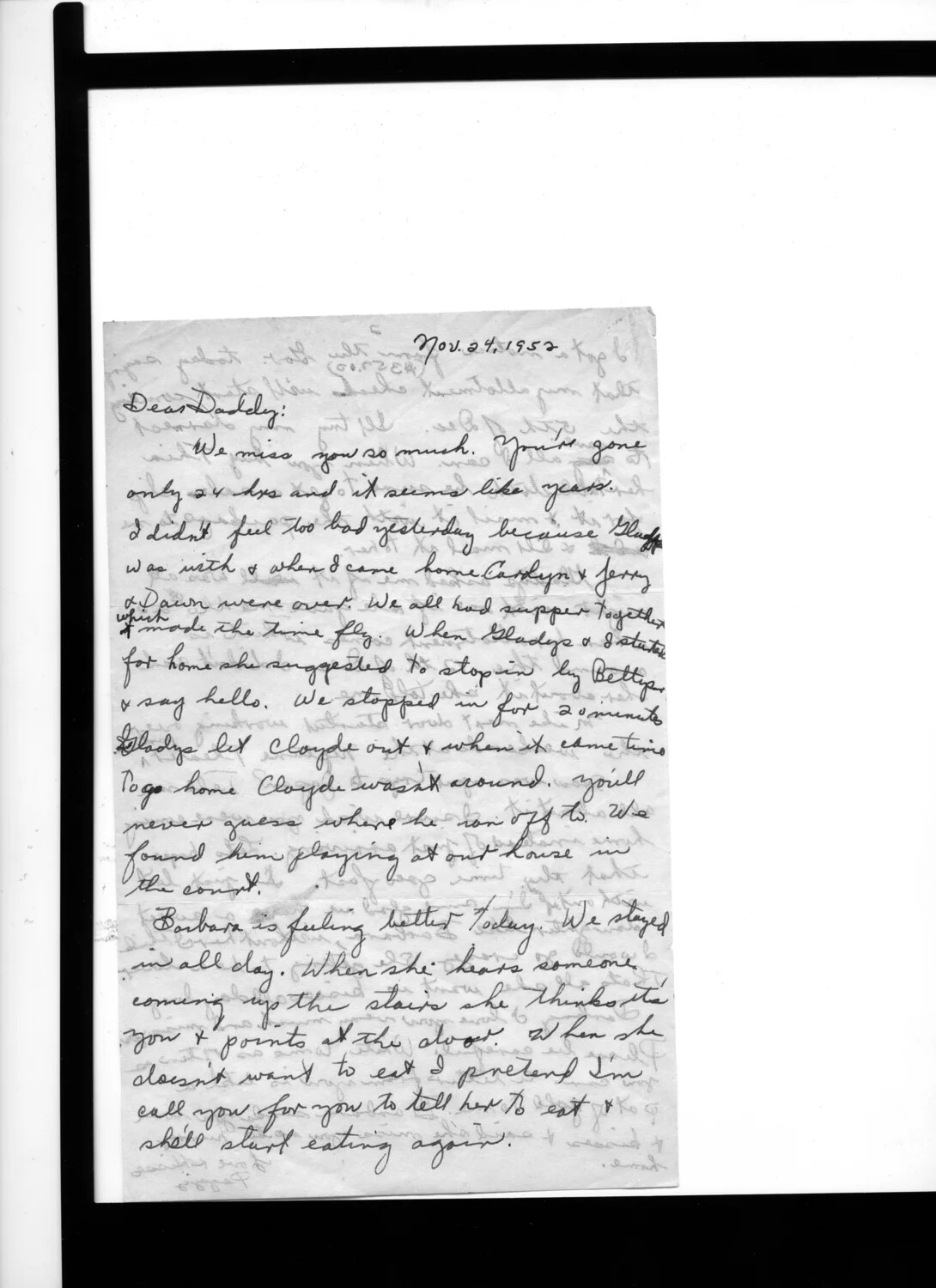 Handwritten Letter, 'Dear Daddy,' November 24, 1952 (Bancroft Korean War Letters Collection)