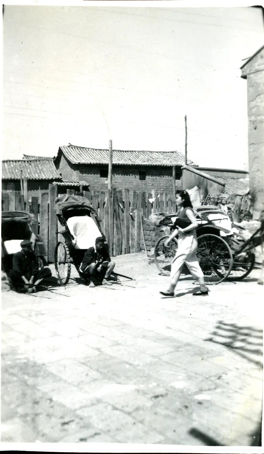 Street Scene with Rickshaws and Pedestrian, China-Burma Theater, WWII Era