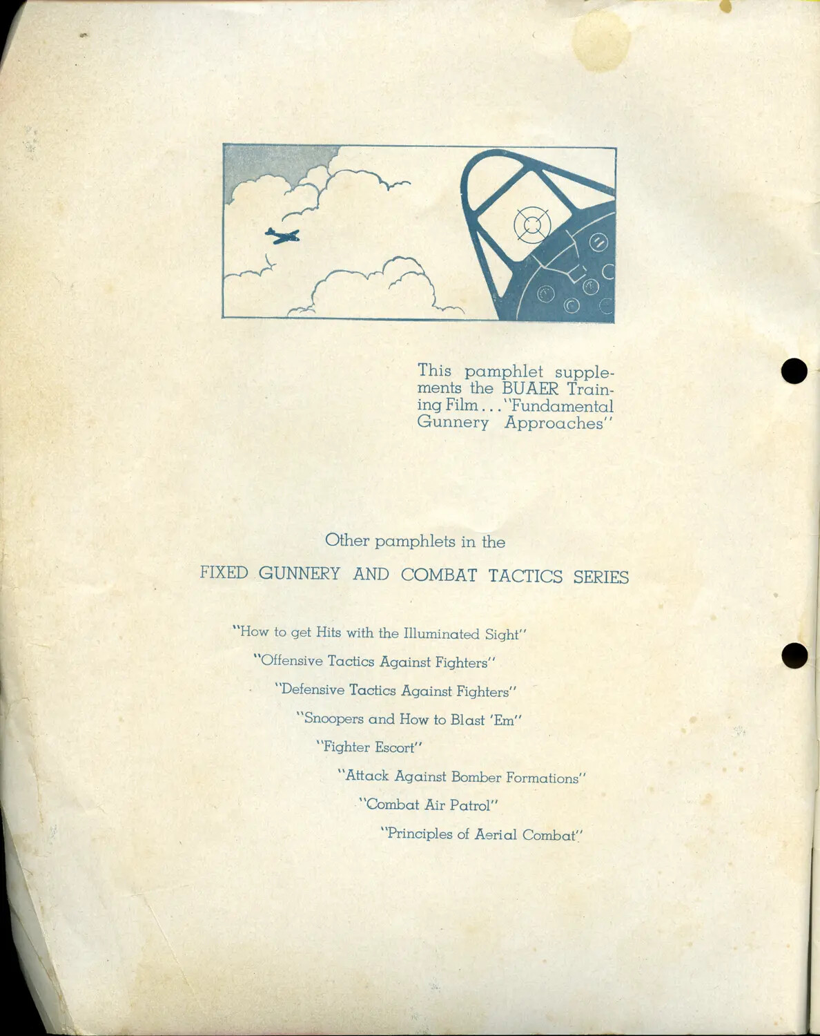 WWII US Navy BuAer Training Pamphlet Page - 'Fixed Gunnery and Combat Tactics Series' Index