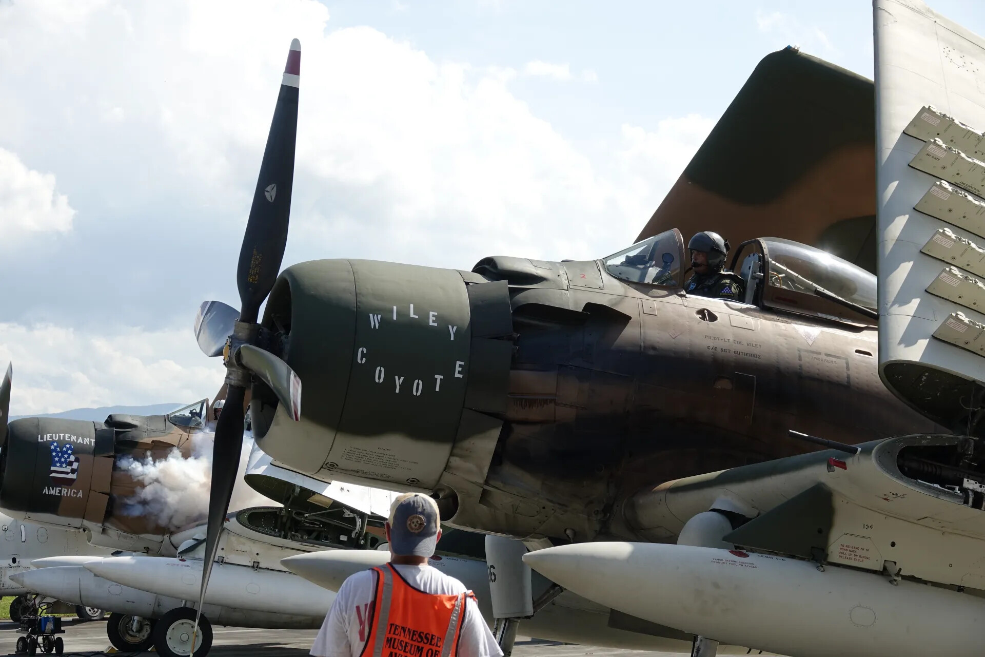 Restored A-1 Skyraiders 'Wiley Coyote' and 'Lieutenant America' at Airshow, Tennessee Museum of Aviation Event