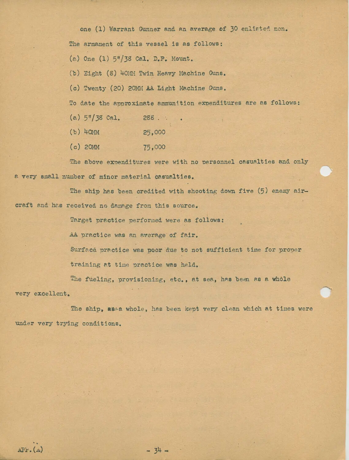 USS Petrof Bay (CVE-80) War History Narrative, Appendix A, Page 34 - Armament and Gunnery Summary