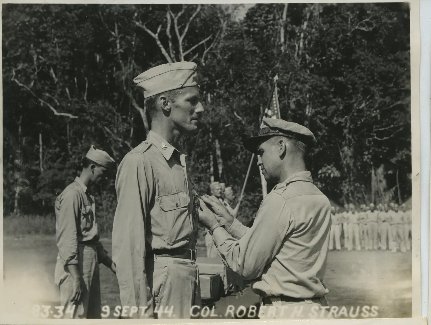 Col. Robert H. Strauss Presenting a Decoration to an Officer, 312th Bomb Group — 9 September 1944