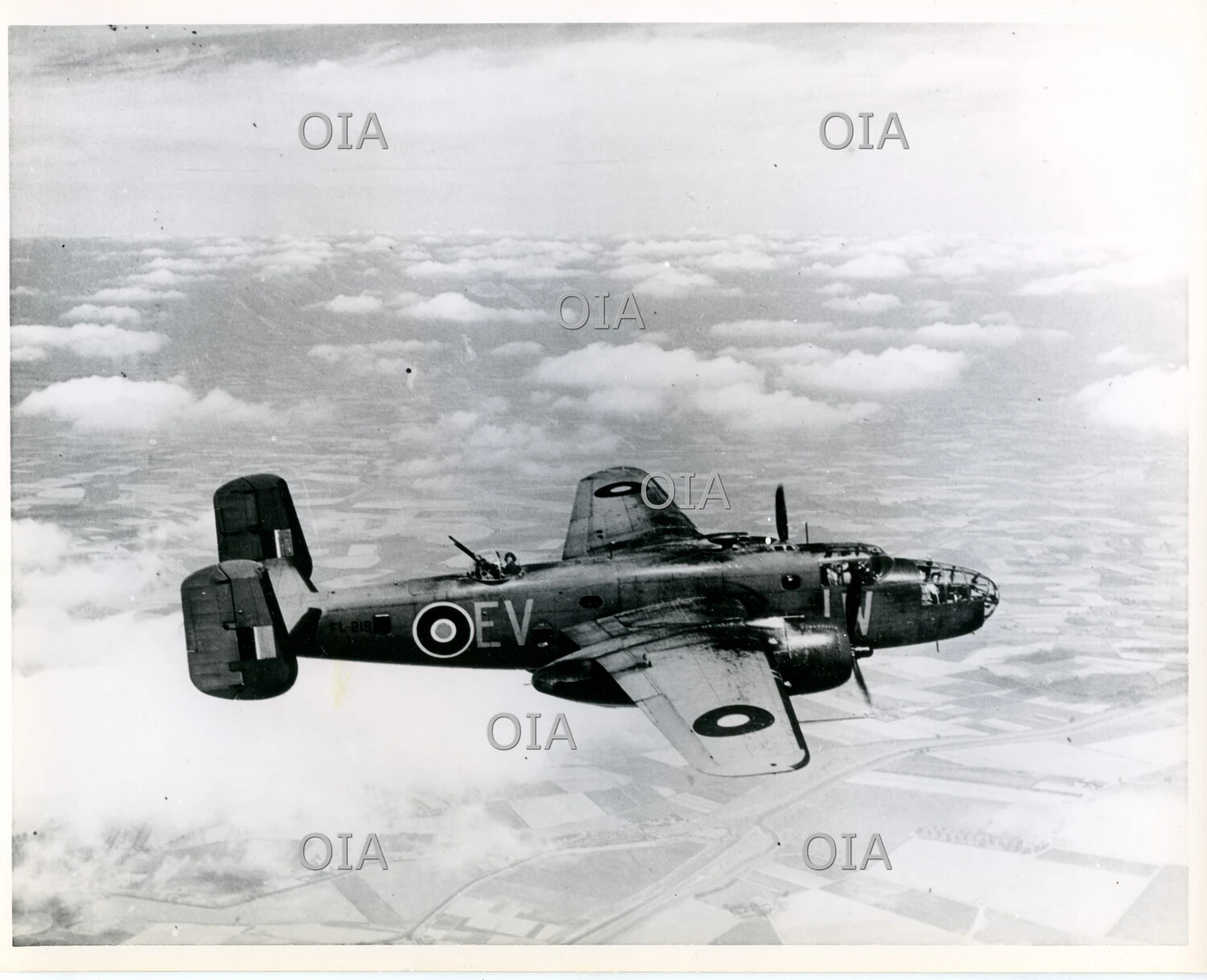 North American Mitchell II (B-25), RAF Serial FL-218, Code EV-W, in Flight Above Cloud Cover