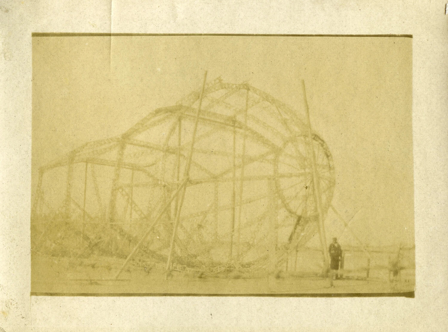 Skeletal Framework of a Downed Airship (Zeppelin Wreckage), WWI French Pilot Album