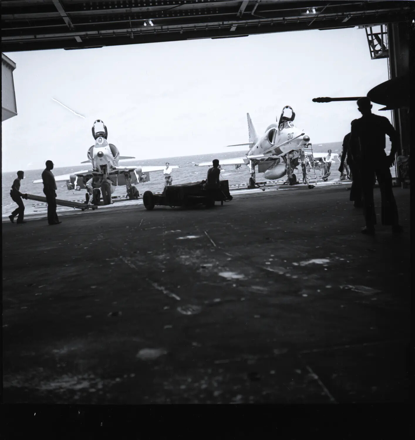 A-4 Skyhawk Attack Aircraft on Hangar Deck, USS Ticonderoga (CVA-14), Vietnam War Era