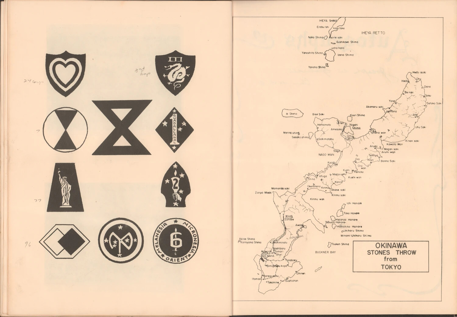 Okinawa Campaign Unit Insignia Chart and Island Map — WWII Japan Photo Album
