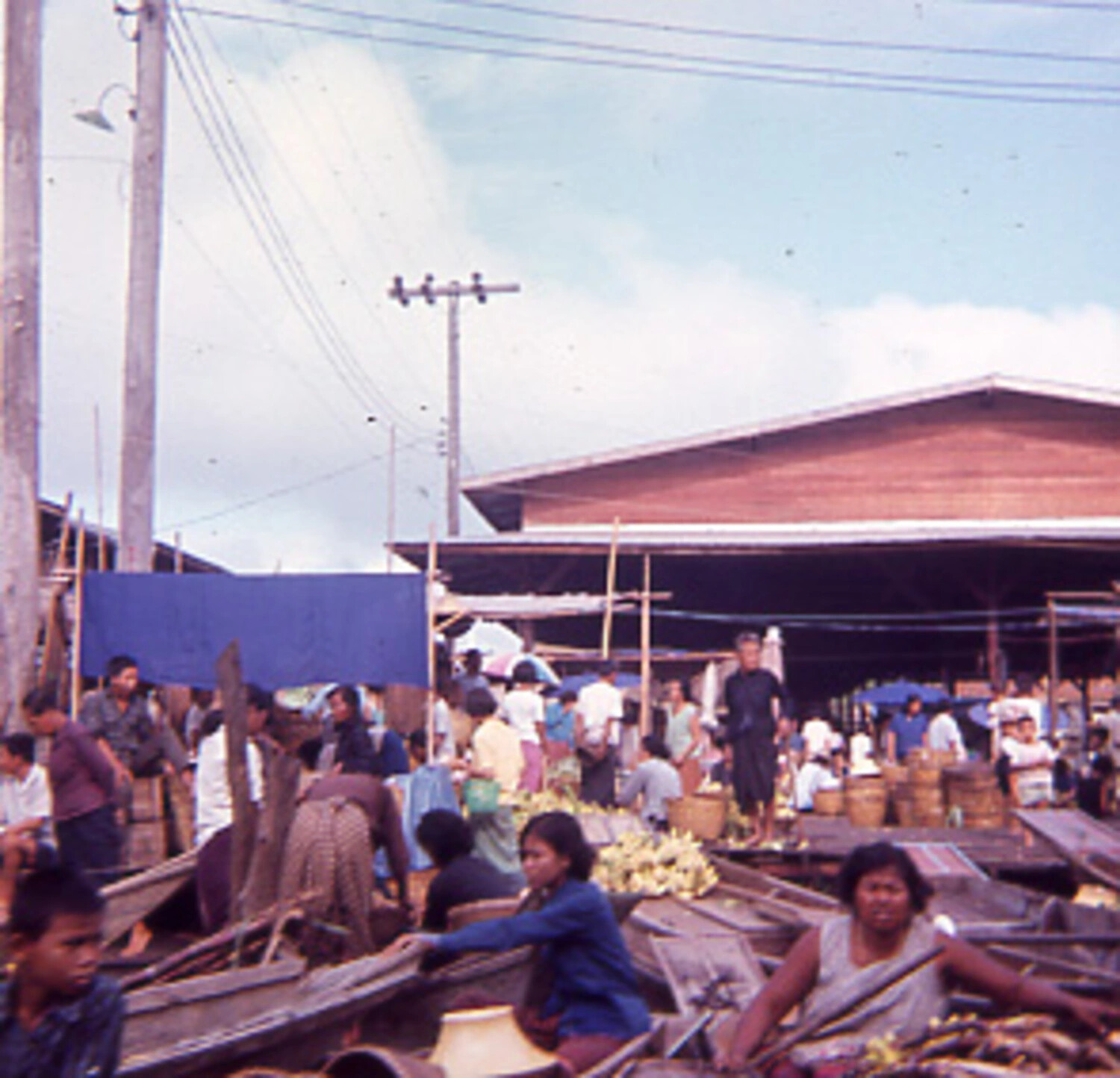 Riverside/Floating Market Vendors with Produce Boats, Thailand, Vietnam War Era