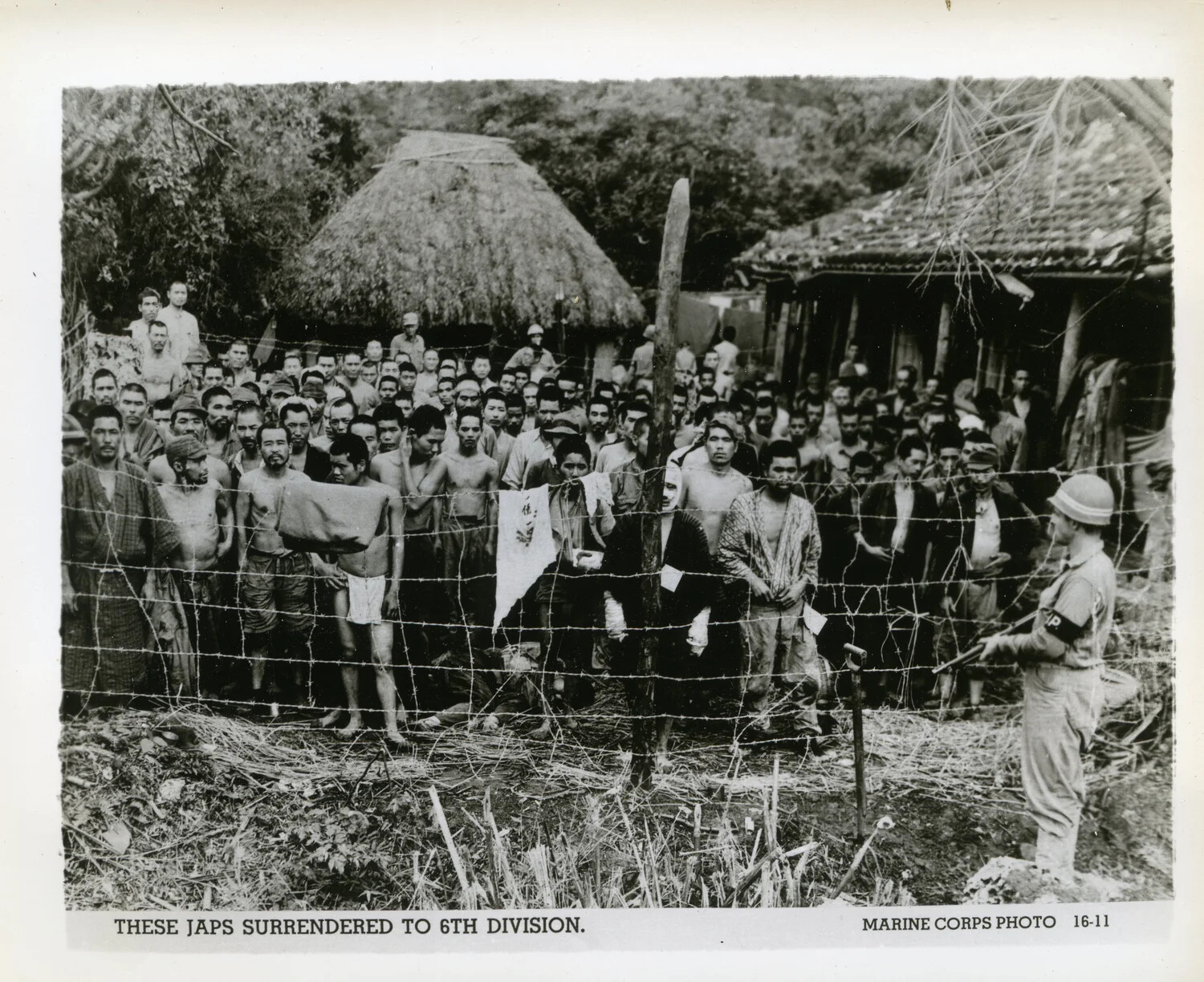 "These Japs Surrendered to 6th Division" — Marine Corps Photo 16-11, Battle of Okinawa, 1945