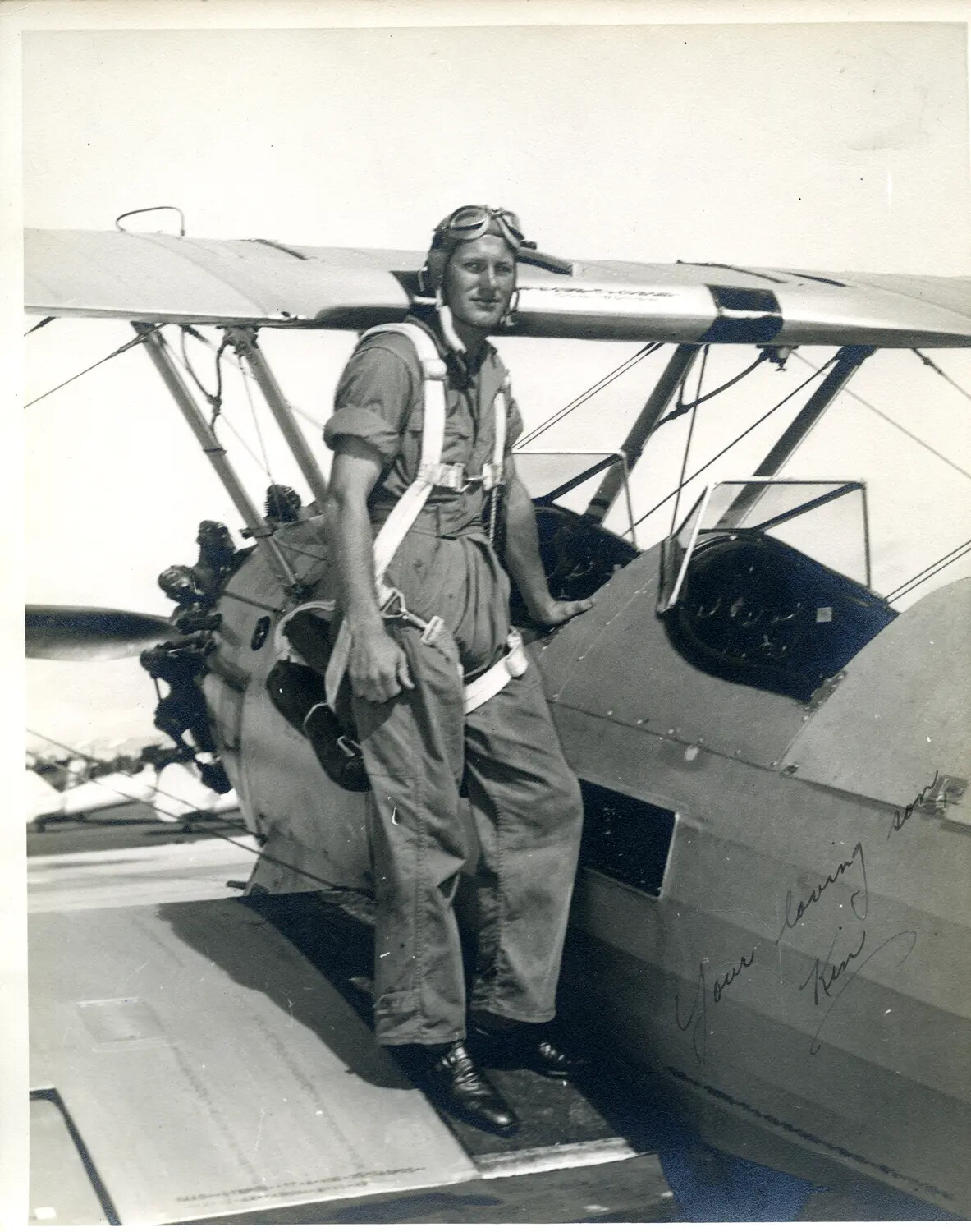 Portrait of a Young Aviator Beside a Biplane Trainer, Signed "Your Loving Son, Ken," WWII China-Burma-India Theater Archive