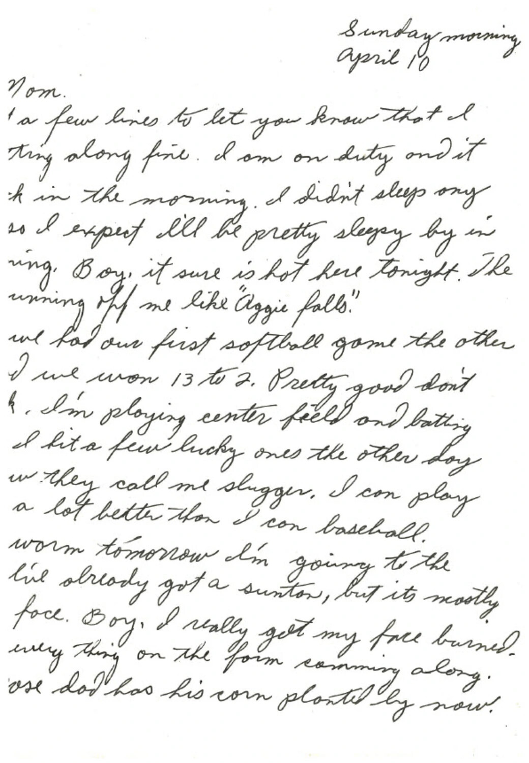 Handwritten Letter to 'Mom,' Sunday Morning, April 10 - Bancroft/Mounce Korean War Collection