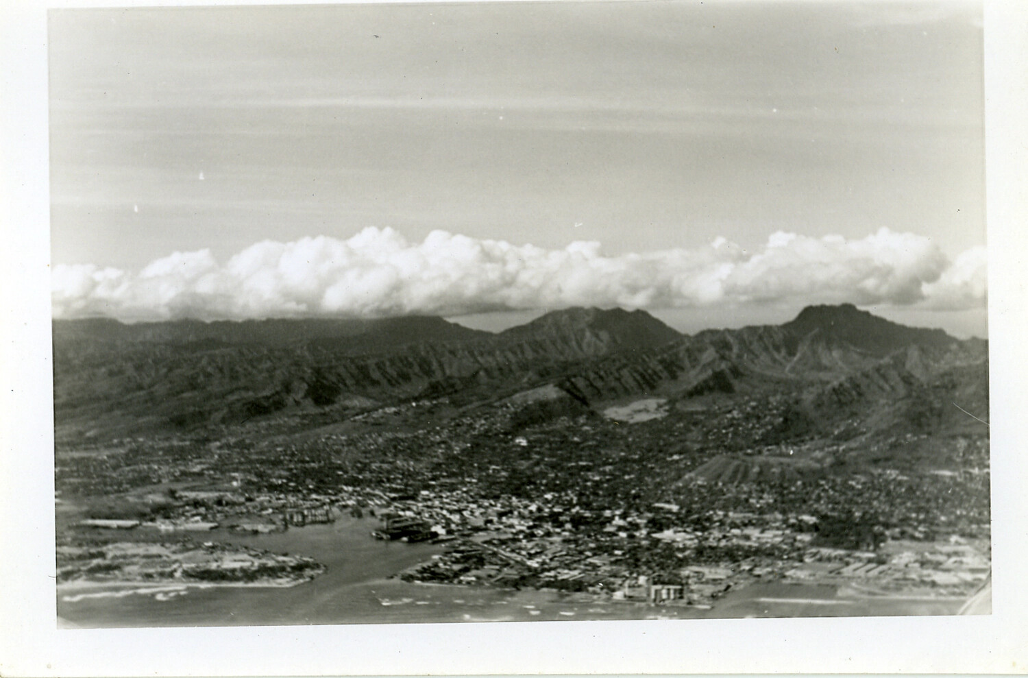 Aerial View of Honolulu Harbor and Coastal City, Oahu, Hawaii, World War II Era
