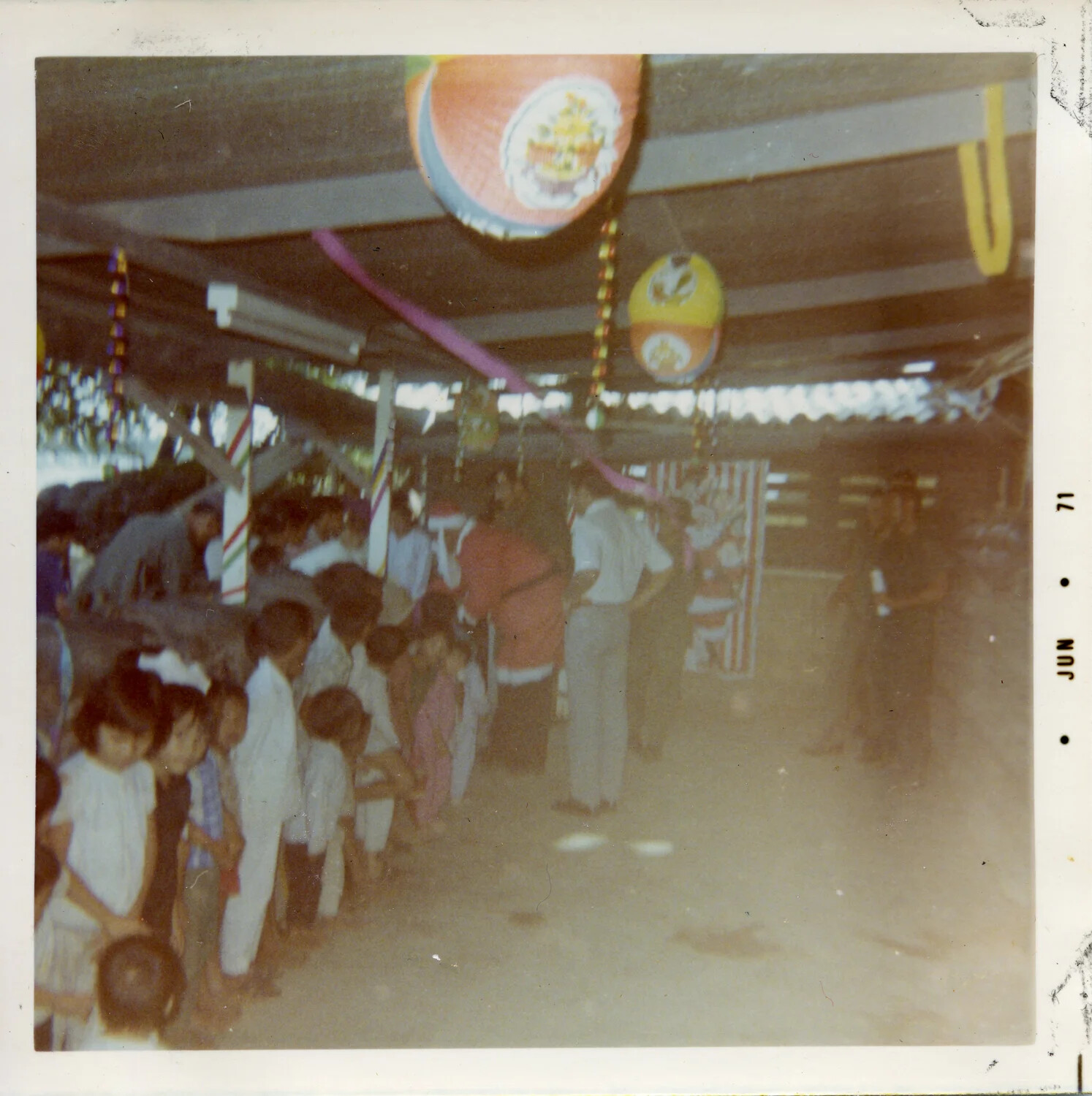 Vietnamese Children Queued at Covered Pavilion During Christmas Outreach Event, South Vietnam, 1971