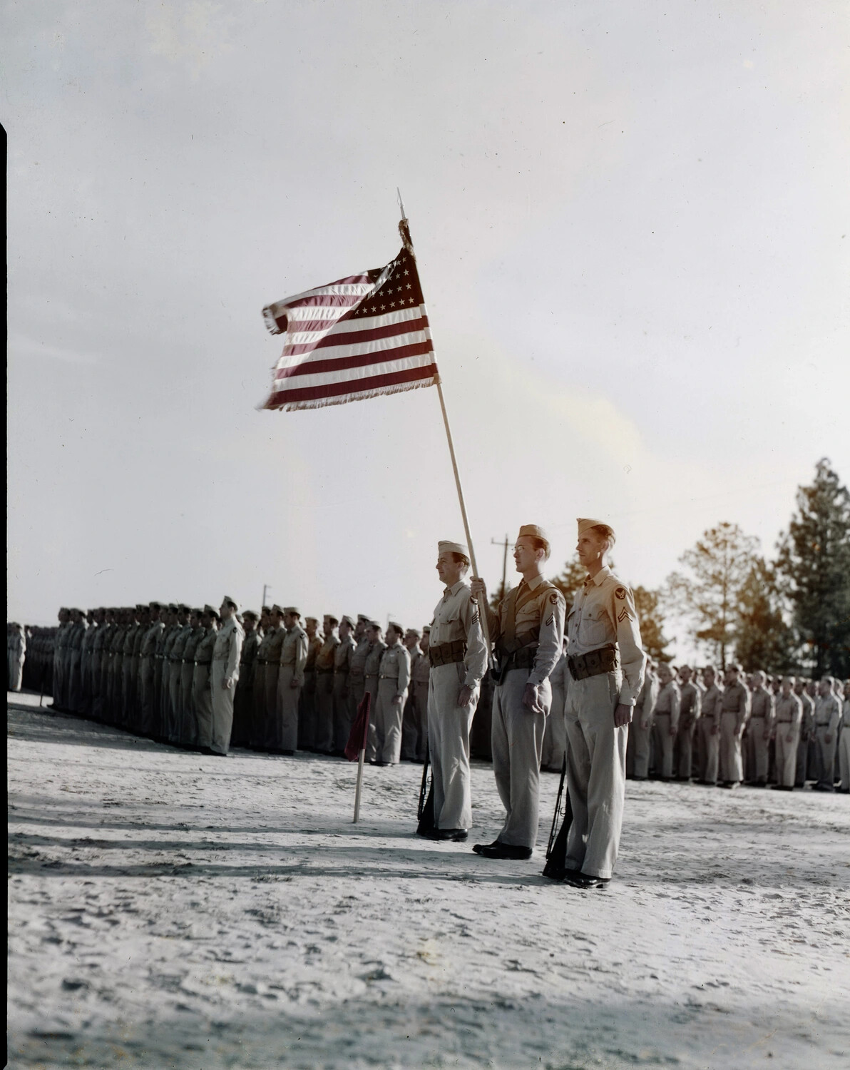 Color Guard and Troop Formation, WWII-Era Military Ceremony (KOTEC China-Burma Collection)