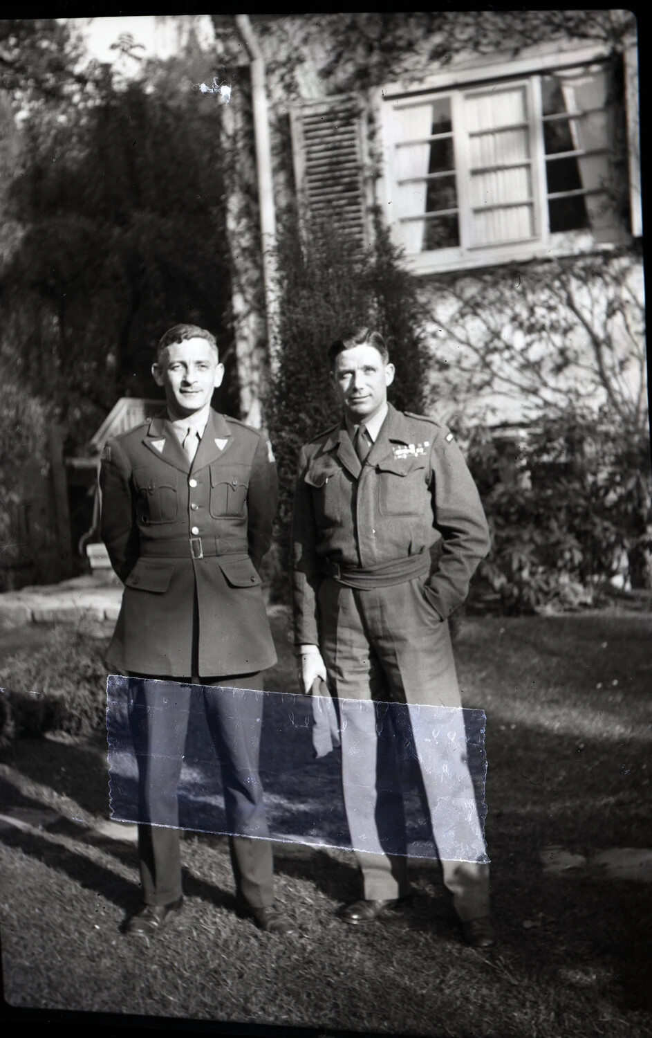 Two Allied Officers Posed Outside a Requisitioned Villa, WWII Era Germany